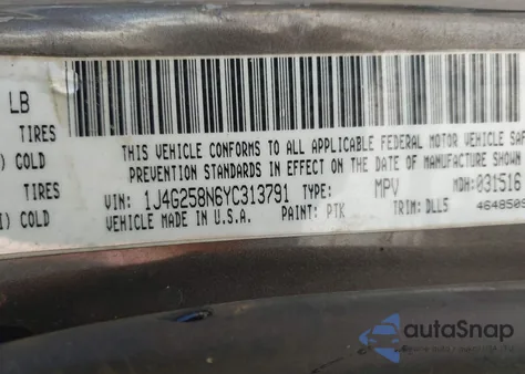 2000 Jeep Grand Cherokee Limited from USA, damaged, VIN 1J4G258N6YC313791